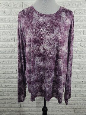 Enlighten 2X Tunic Top Purple White Geometric Long Sleeve Crew Neck GEO185E